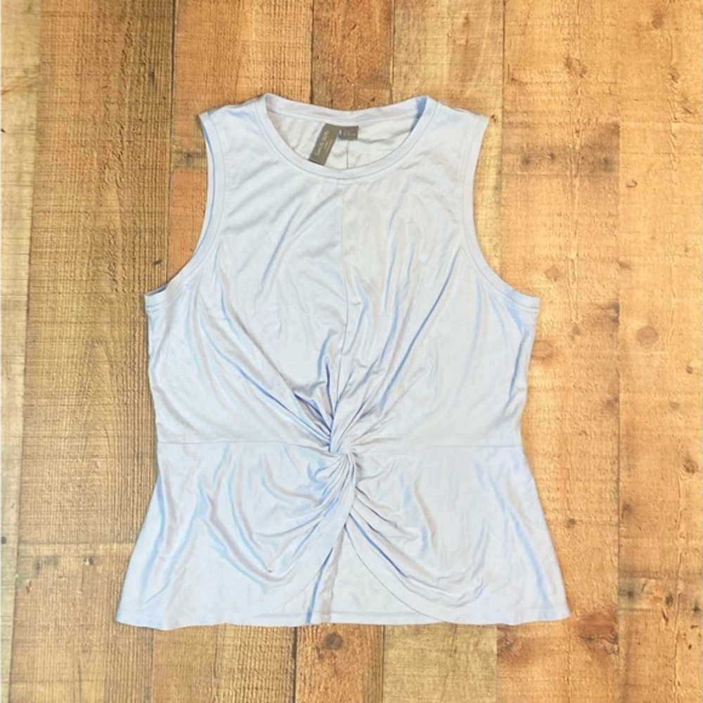 Sweaty Betty Tori Tank Top Breeze Blue Twist Front Peplum Sleeveless Size‎ L
